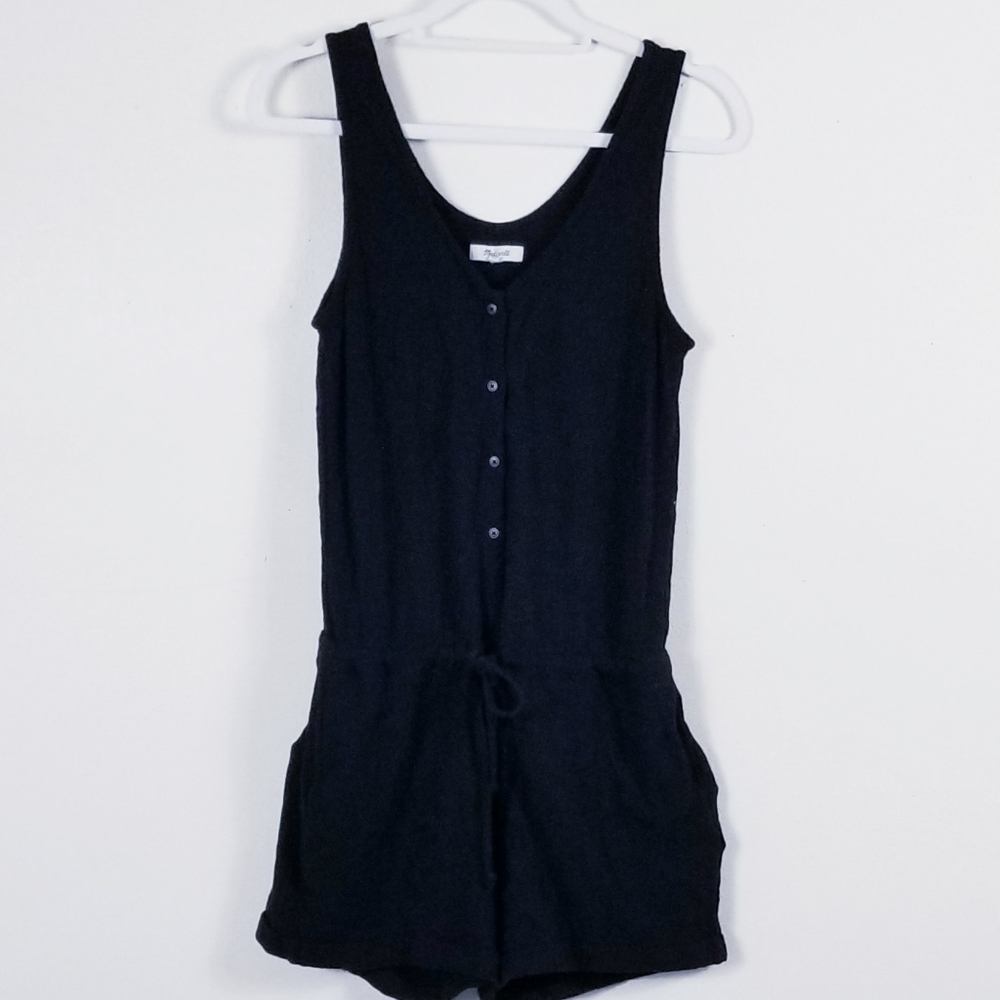 Madewell Button Down Drawstring Black Romper! - image 3